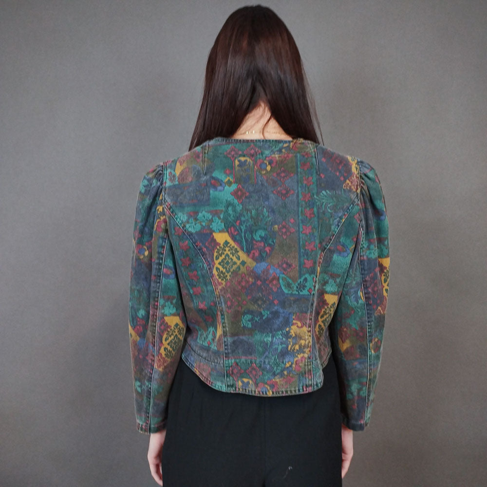 VIN-OUTW-33397 Vintage σακάκι ντένιμ εμπριμέ S