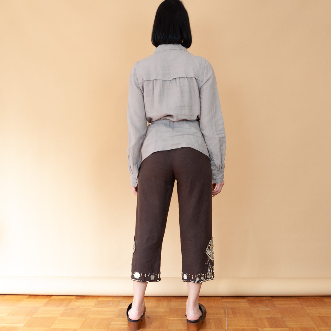 VIN-BLO-23714 Vintage πουκάμισο λινό γκρι M