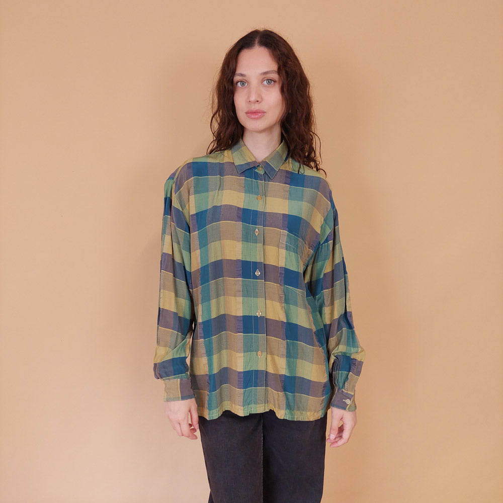 VIN-BLO-32166 Vintage πουκάμισο βισκόζη καρό M-L