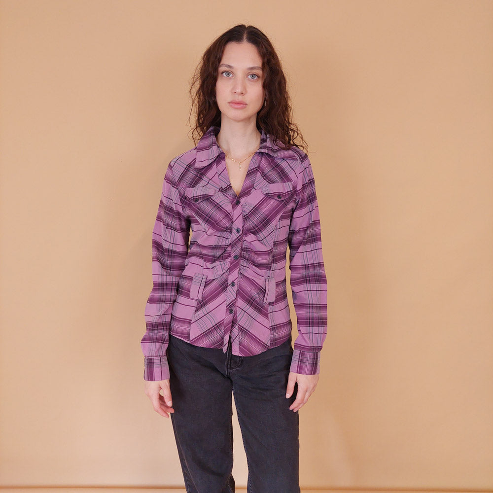 VIN-BLO-32129 Vintage πουκάμισο καρό S-M