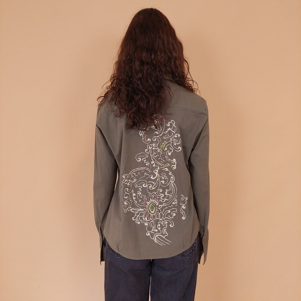 VIN-BLO-32132 Vintage πουκάμισο χακί 00s style L-XL