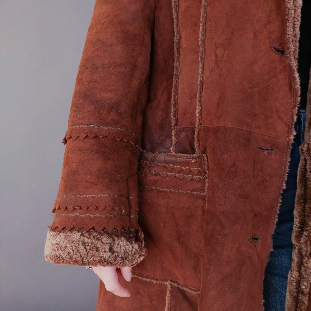 VIN-OUTW-33609 Vintage σουέντ 70's πανωφόρι με γούνα αληθινή M