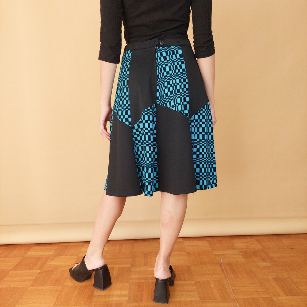 VIN-SKI-25294 Vintage φούστα μαύρο-μπλε S-M