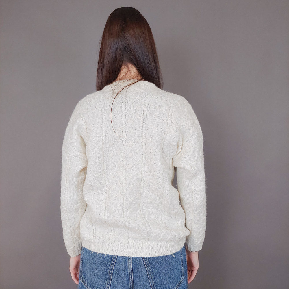 VIN-KNIT-33560 Vintage πλεκτή μάλλινη μπλούζα irish style S-M