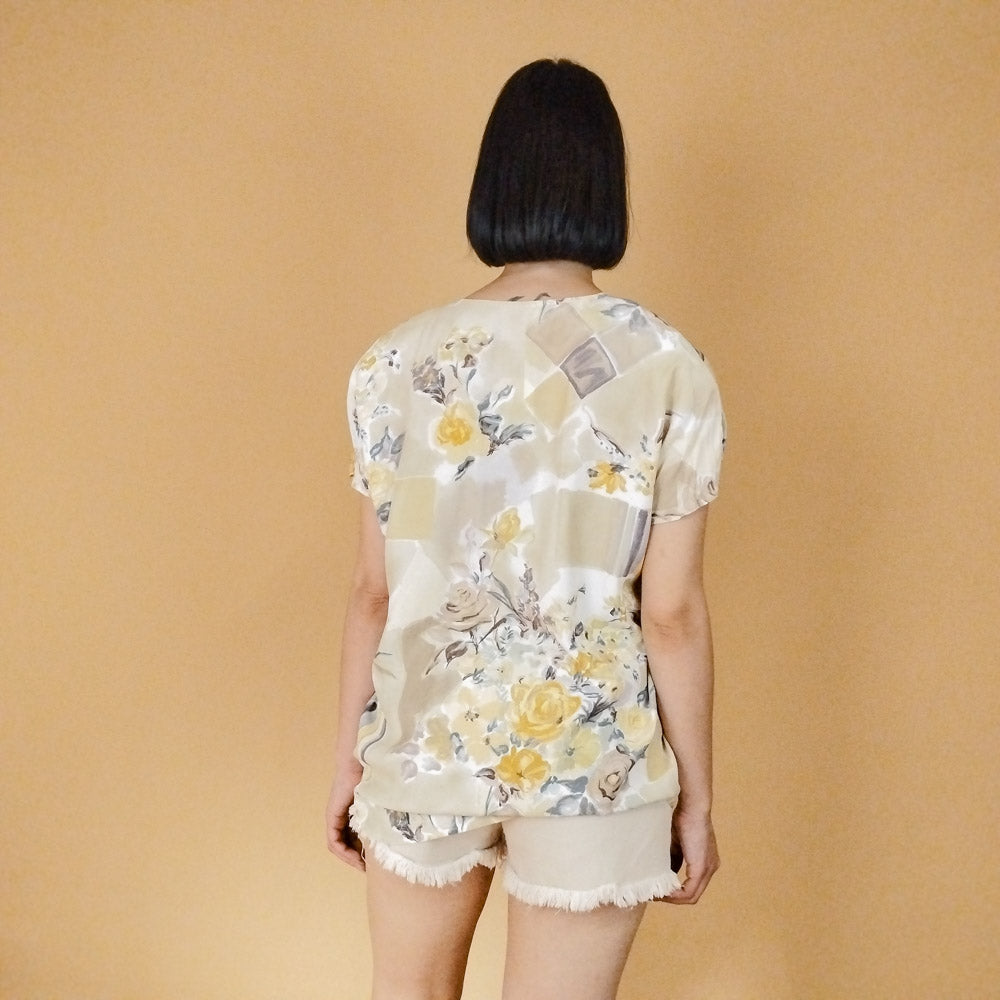 VIN-BLO-27548 Vintage πουκάμισο εμπριμέ μπεζ M-L