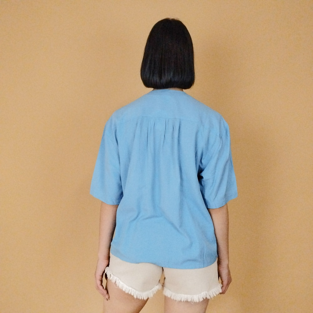 VIN-BLO-27553 Vintage πουκάμισο γαλάζιο με κεντήματα στις τσέπες L