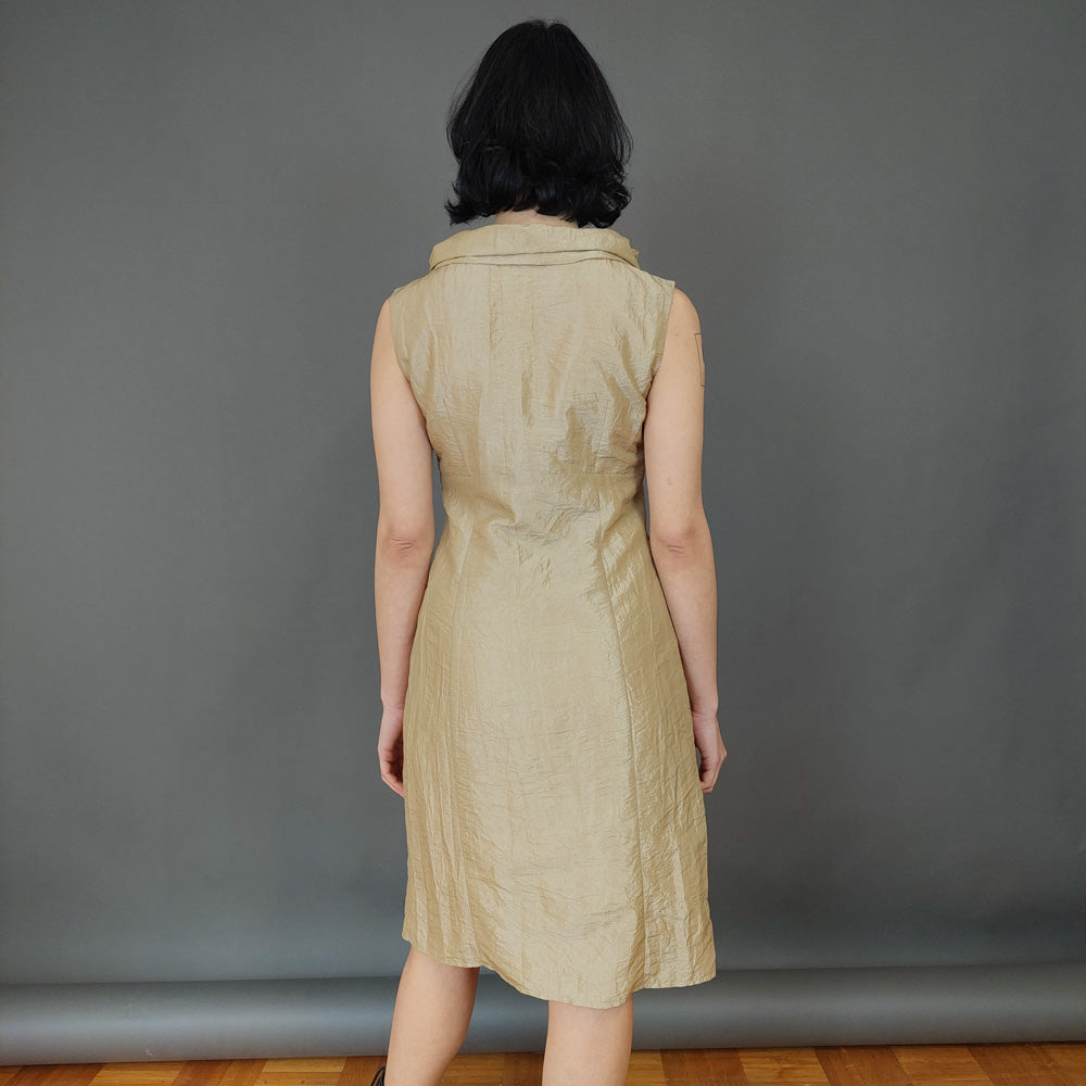 VIN-DR-26690 Vintage φόρεμα μπεζ αμάνικο Μ