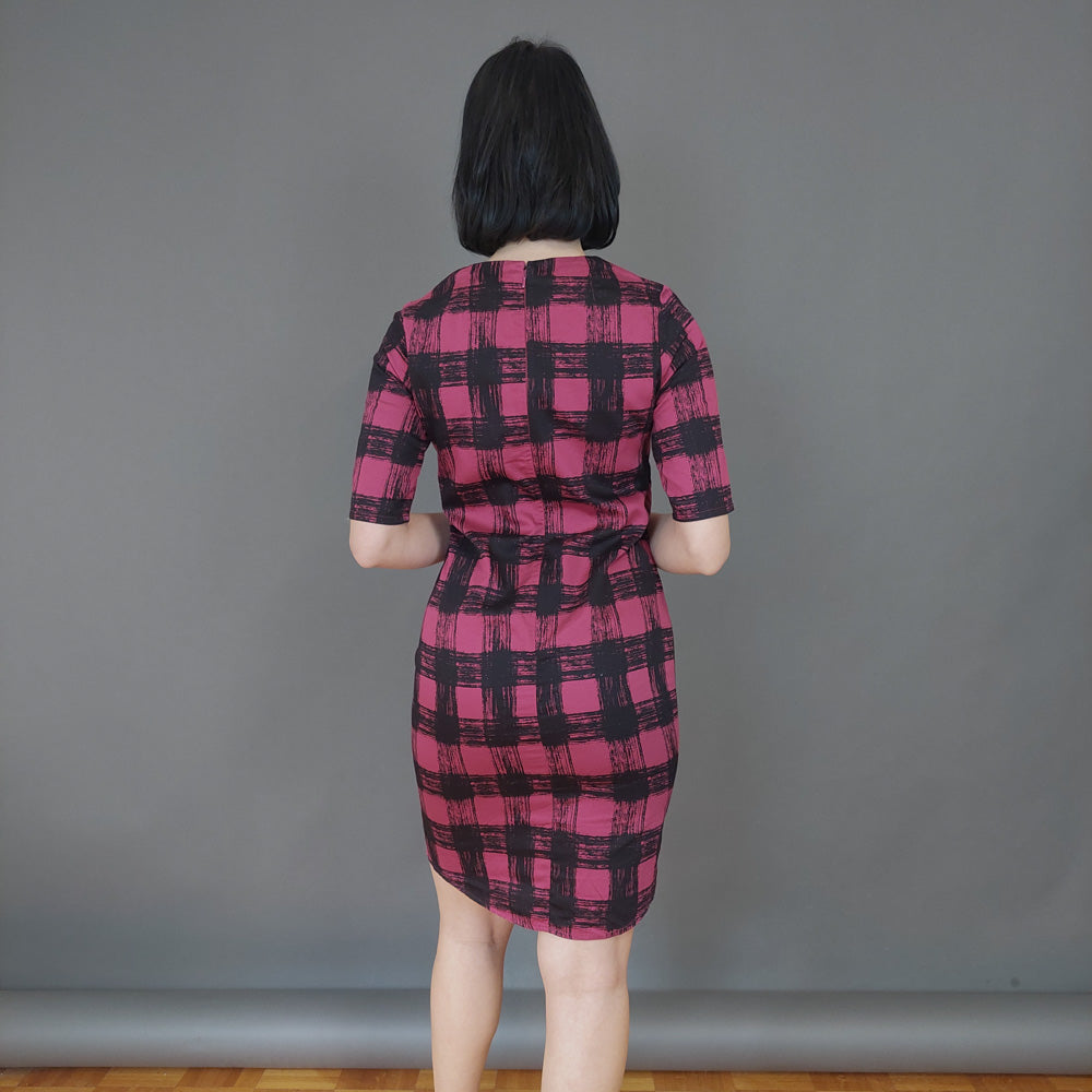 VIN-DR-27043 Vintage φόρεμα καρό μωβ S