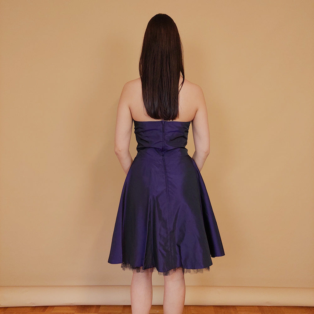 VIN-DR-29472 Vintage party φόρεμα μοβ από ταφτά S