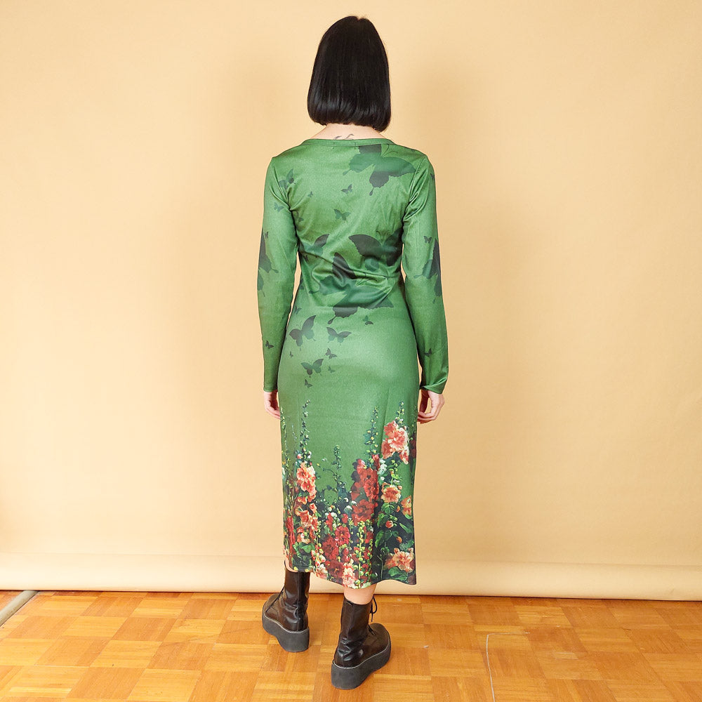 VIN-DR-25129 Vintage φόρεμα φλοράλ πράσινο S