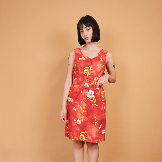 VIN-DR-27440 Vintage φόρεμα floral πορτοκαλί S