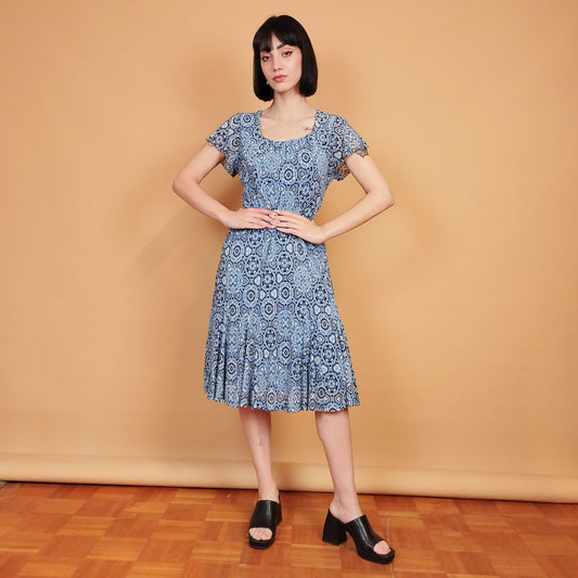 VIN-DR-27443 Vintage φόρεμα εμπριμέ μπλε M