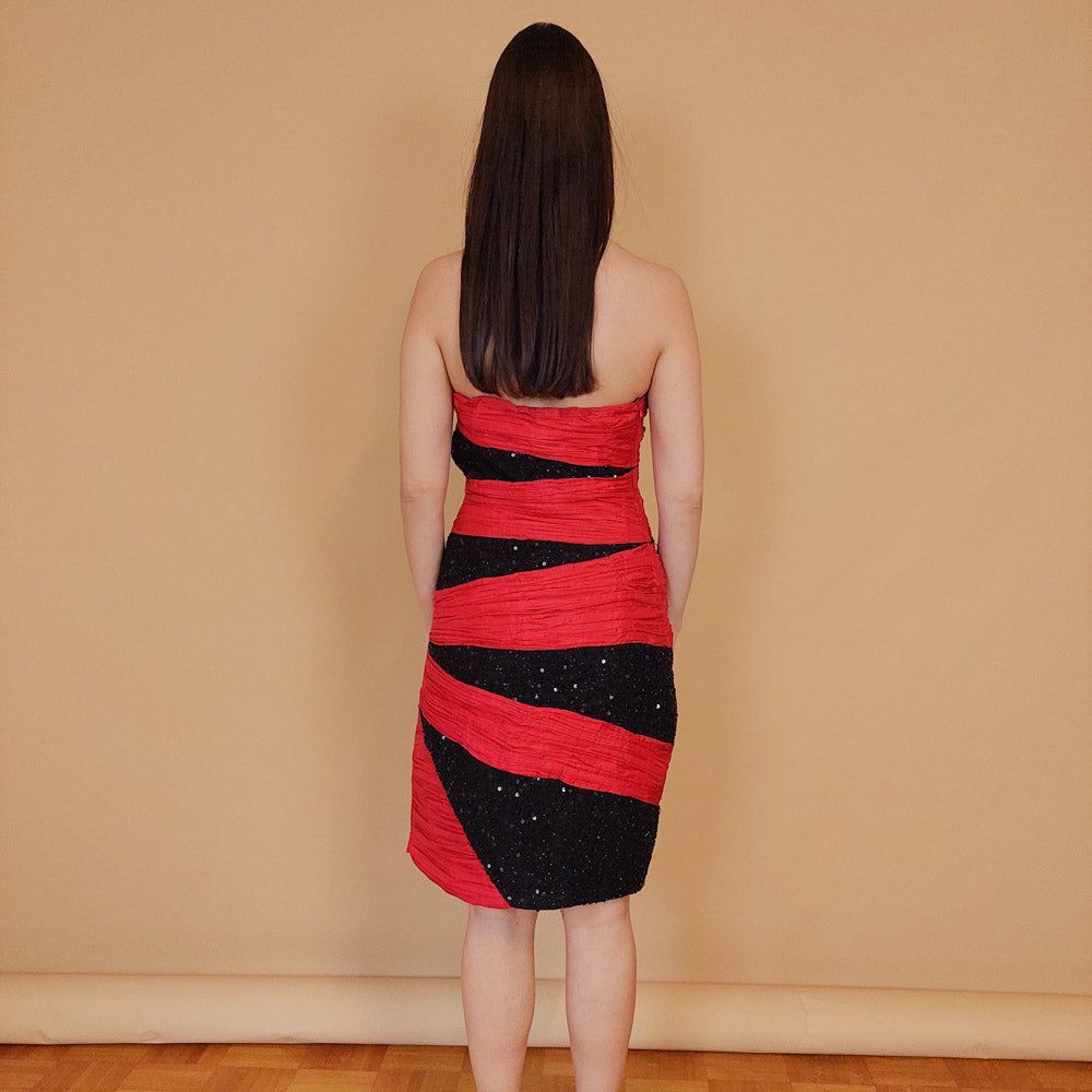 VIN-DR-29476 Vintage party φόρεμα κόκκινο μαύρο M