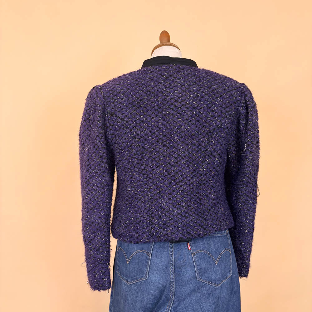 VIN-KNIT-35689 Vintage πλεκτή ζακέτα μοβ 80's style M