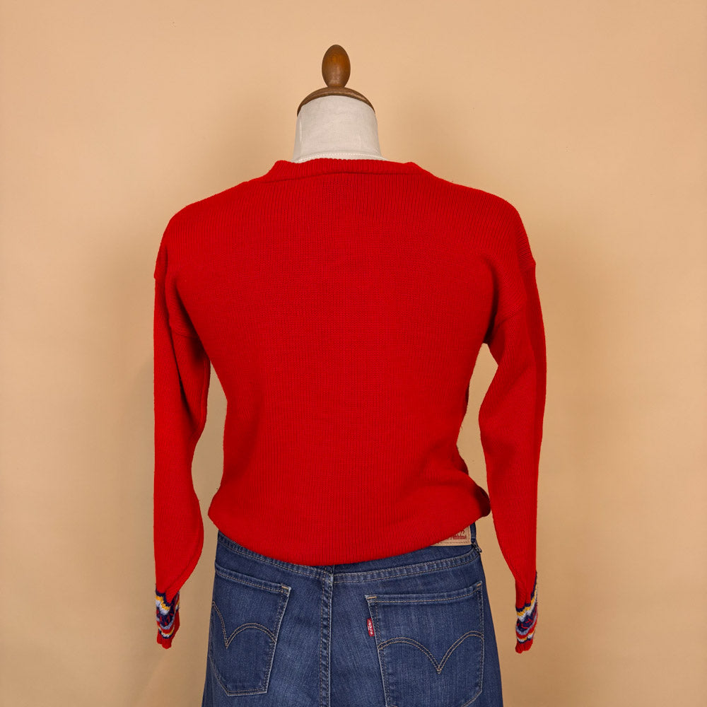 VIN-KNIT-35741 Vintage πλεκτή ζακέτα κόκκινη 90's style XS