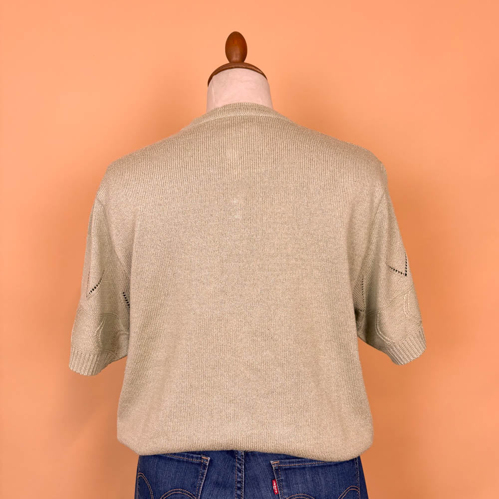 VIN-KNIT-35733 Vintage πλεκτή μπλούζα φυστικί 90's style L