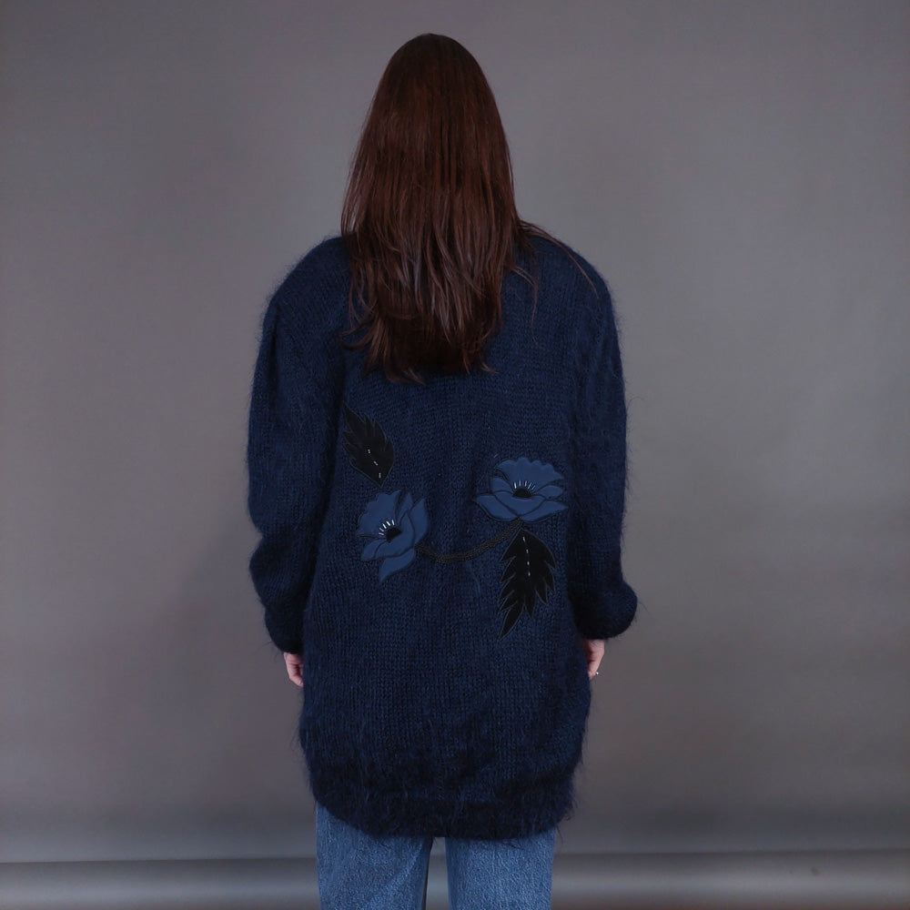 VIN-KNIT-33259 Vintage πλεκτή ζακέτα mohair μάλλινη L