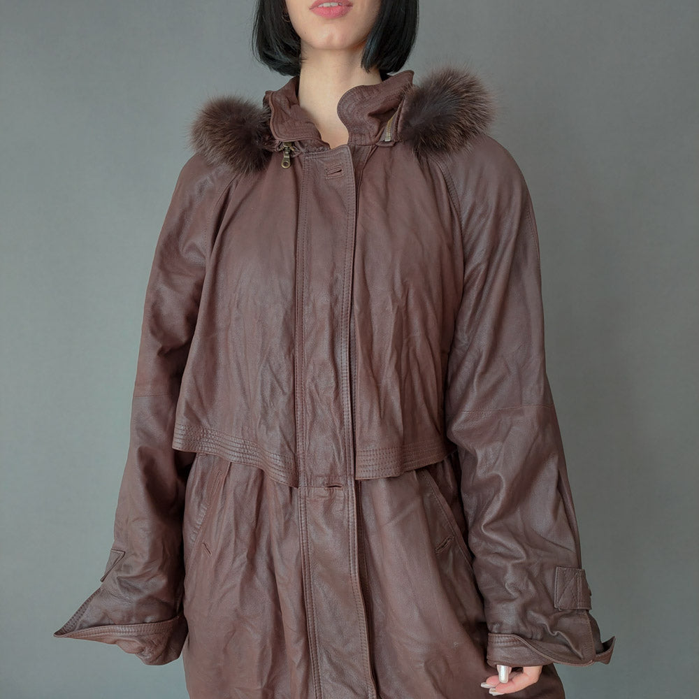 VIN-OUTW-26445 Vintage δερμάτινο τζάκετ parka L-XL