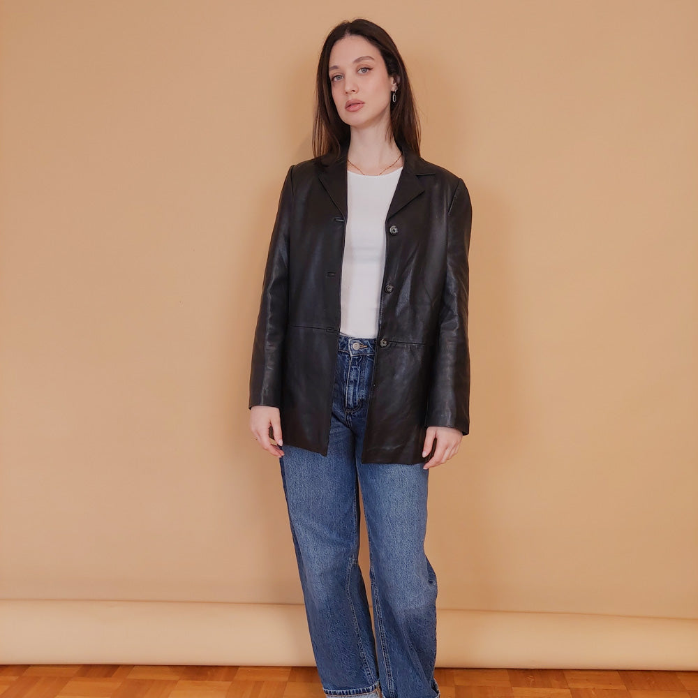 VIN-OUTW-34144 Vintage δερμάτινο σακάκι μαύρο M