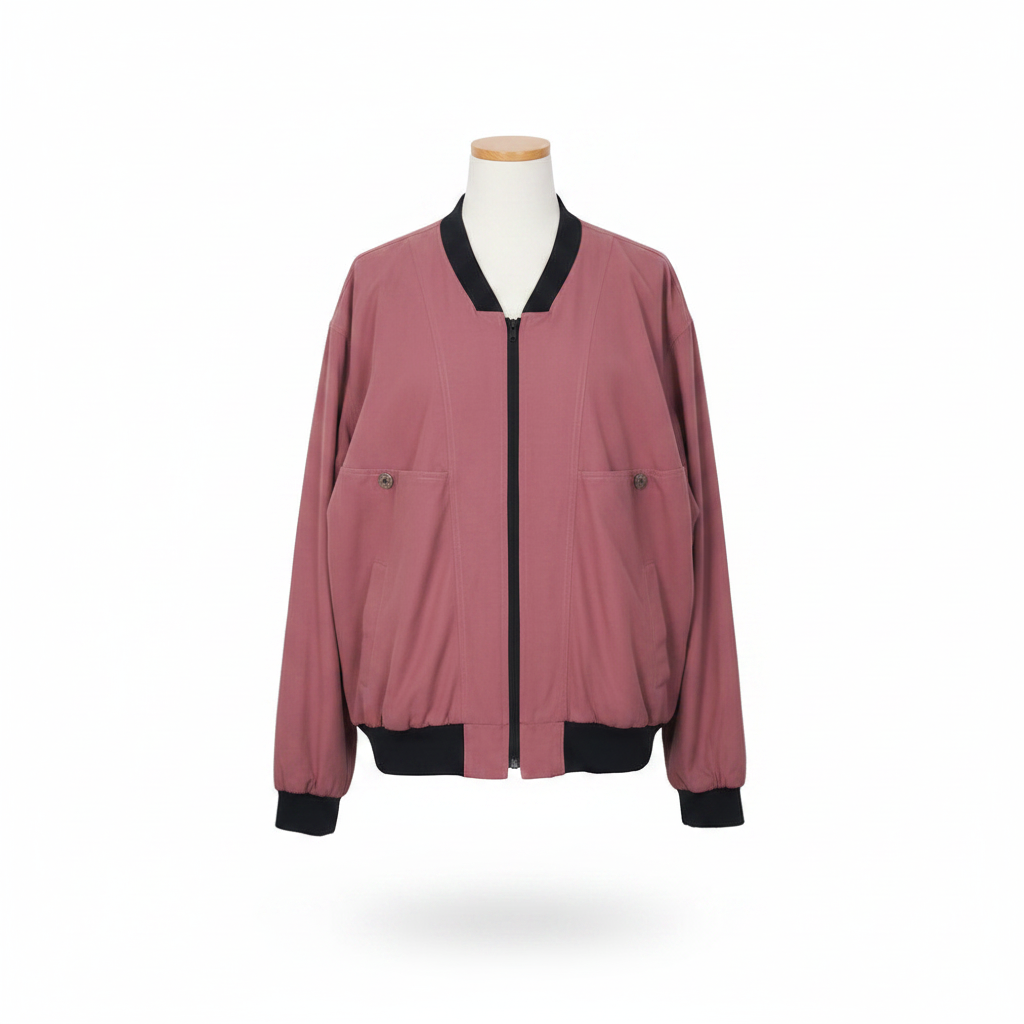 VIN-OUTW-34607 Vintage μπορντό μεταξωτό bomber jacket L-XL