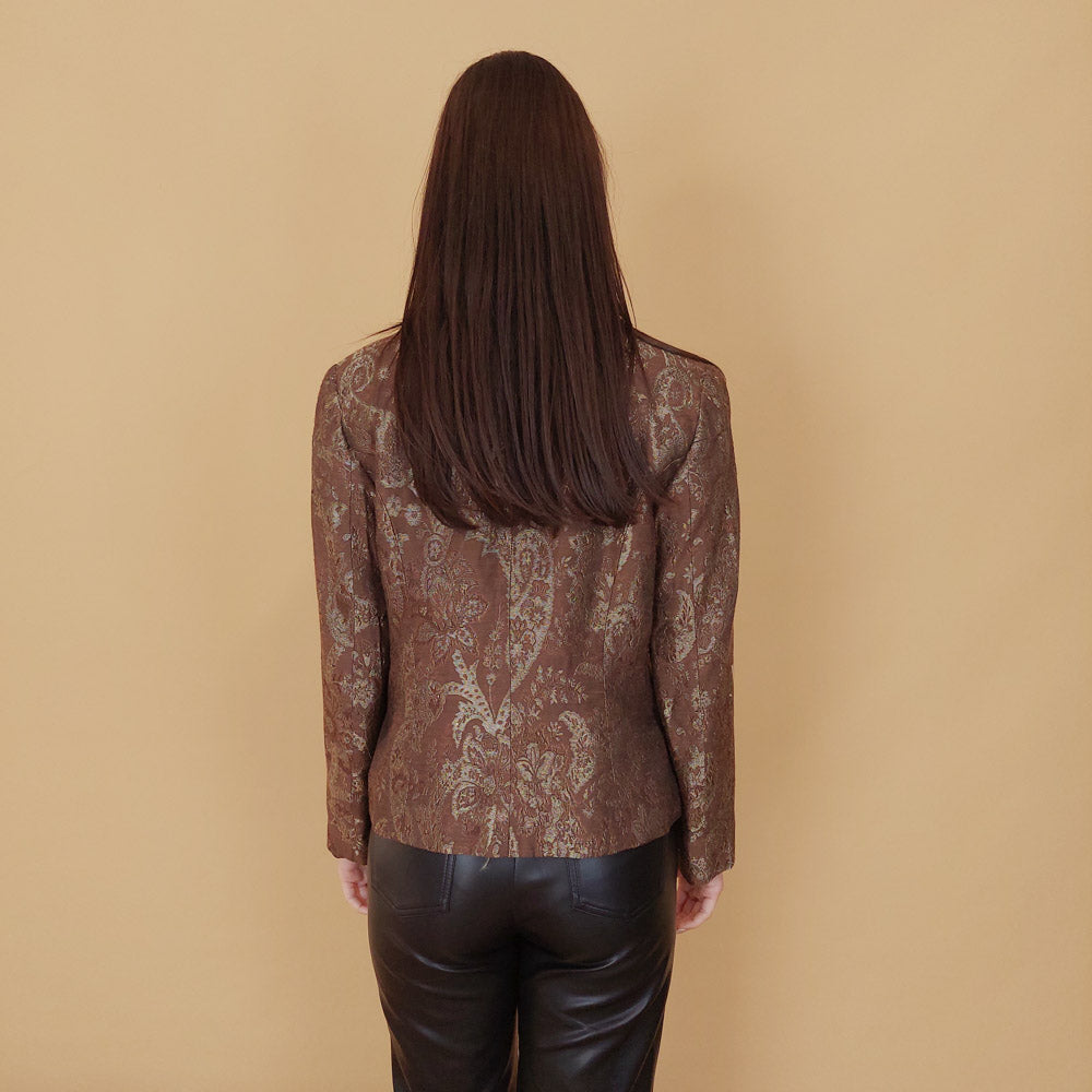 VIN-OUTW-29777 Vintage σακάκι καφέ-χρυσό M-L