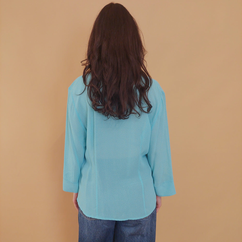 VIN-BLO-31369 Vintage πουκάμισο γαλάζιο πουά M