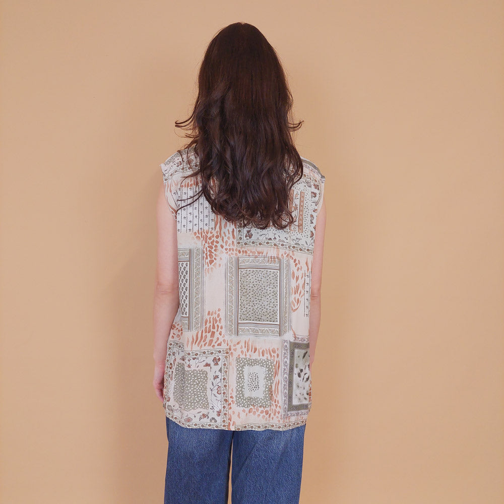 VIN-BLO-31418 Vintage πουκάμισο εμπριμέ αμάνικο L-XL