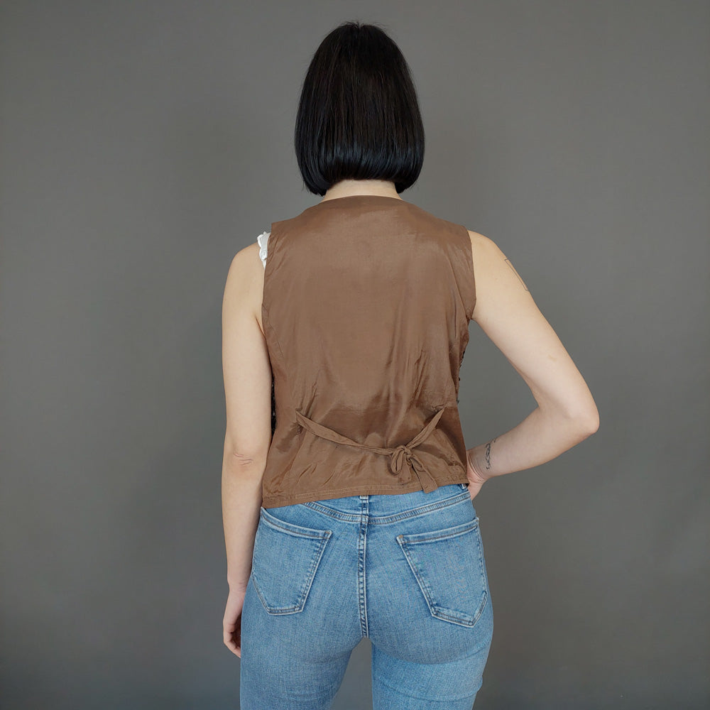 VIN-OUTW-27244 Vintage γιλέκο καφέ S