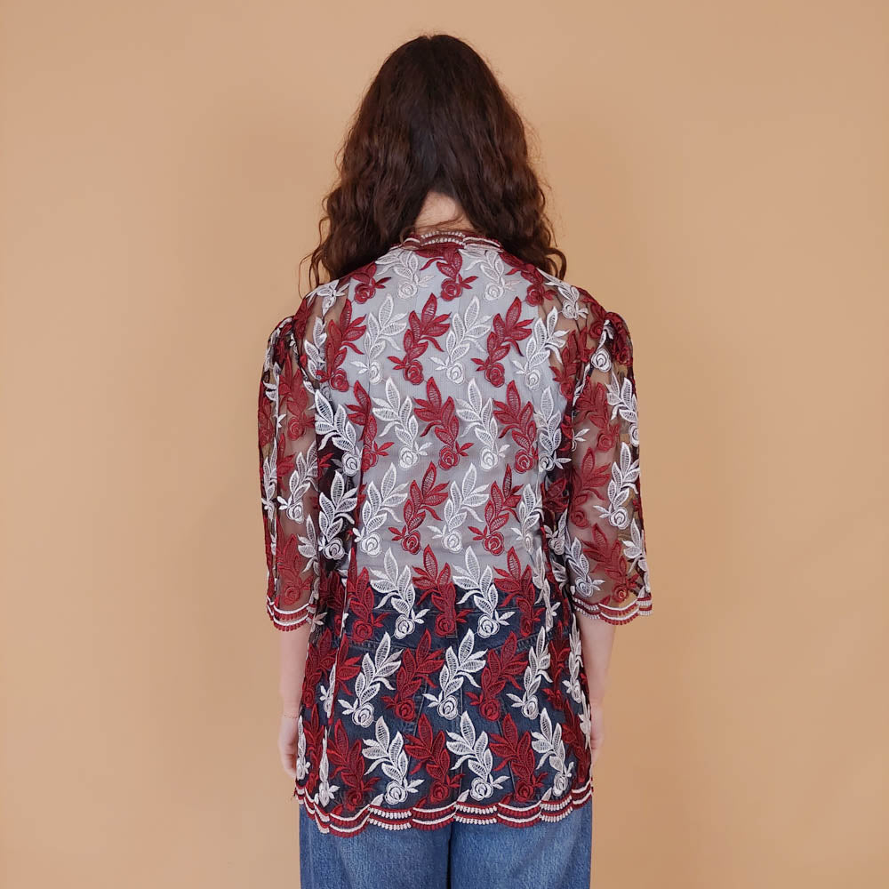VIN-BLO-34919 Vintage top με τούλι και κεντήματα L