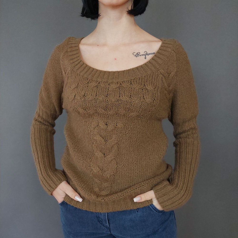 VIN-KNIT-26252 Vintage πλεκτό καφέ S-M