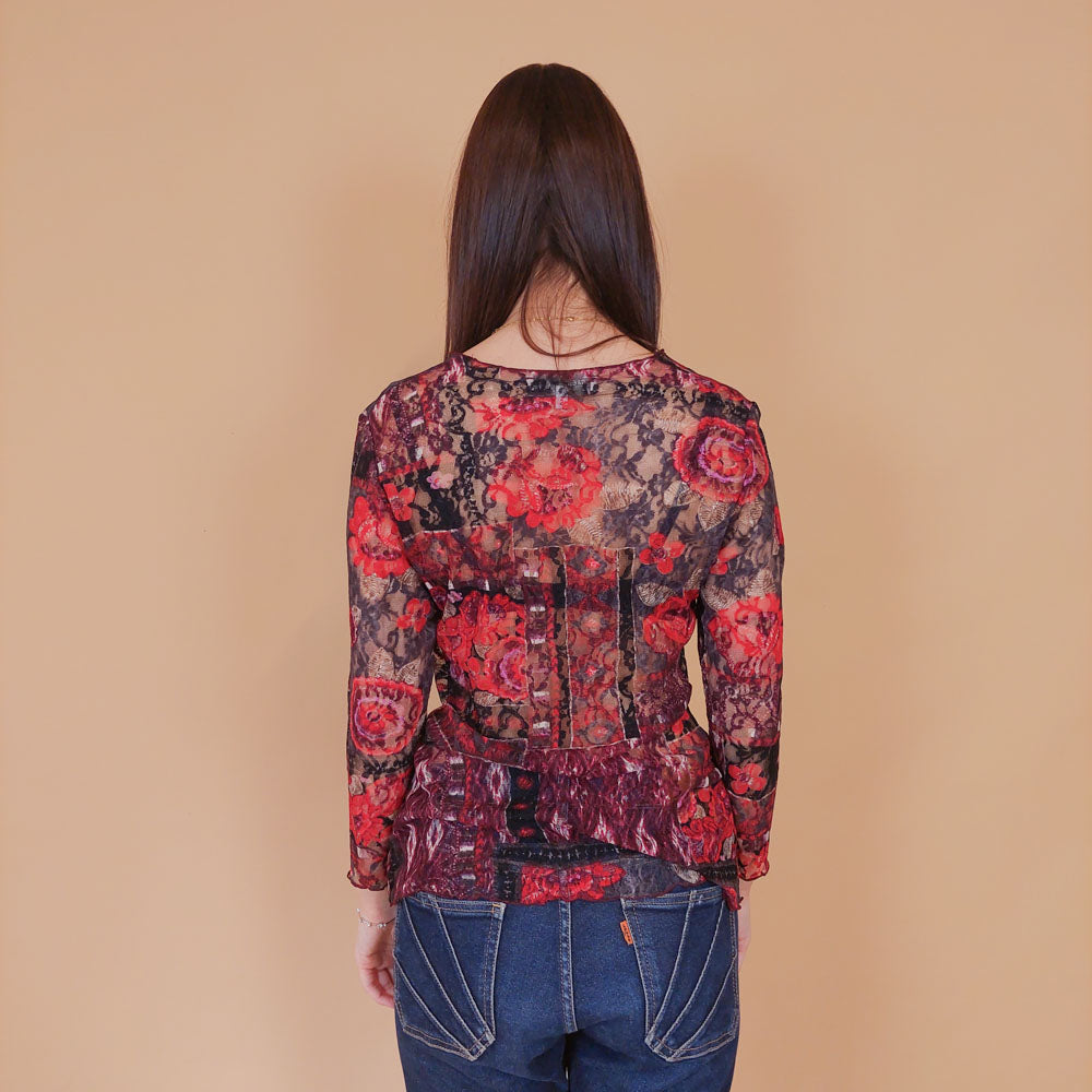 VIN-BLO-32545 Vintage τοπ εμπριμέ τούλι M