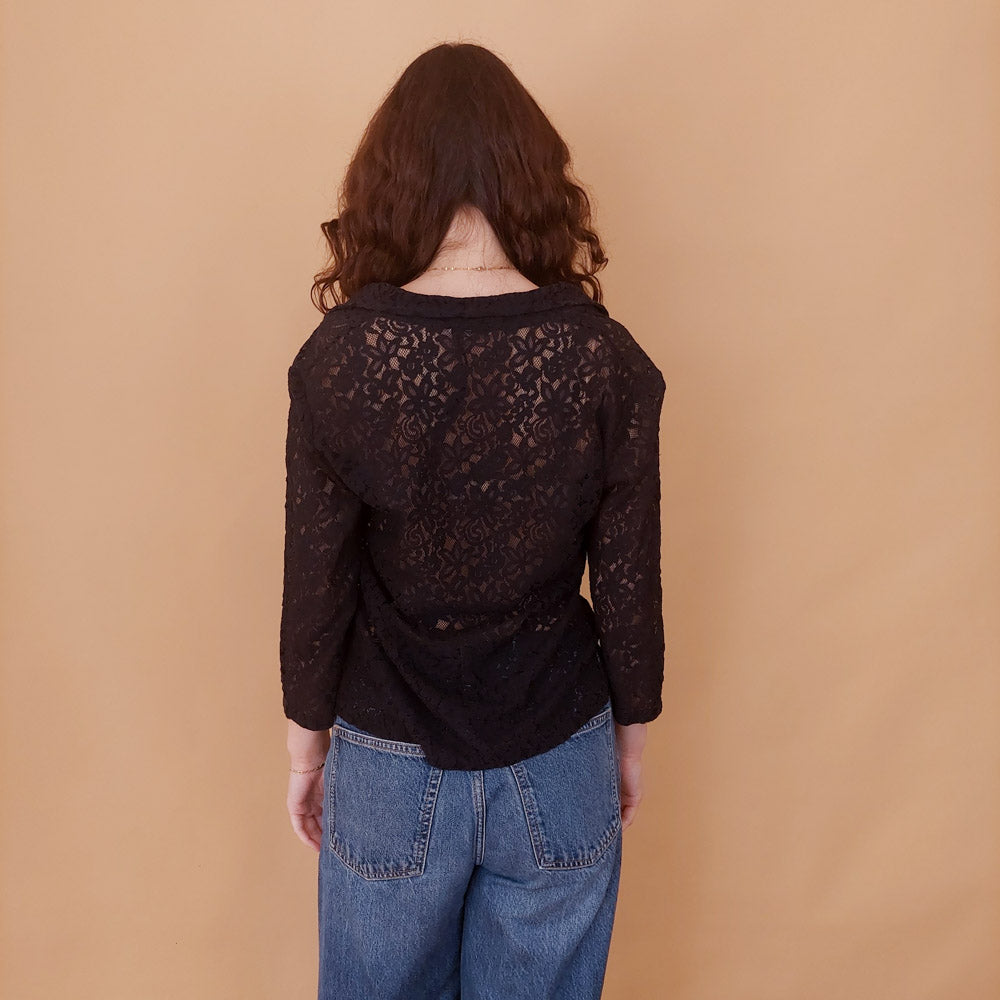VIN-BLO-34842 Vintage top μαύρο δαντελένιο S-M