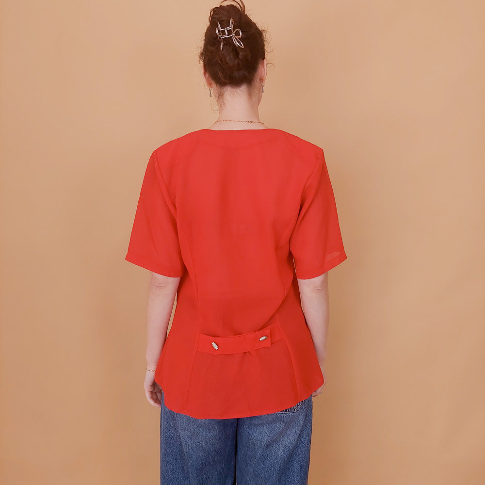VIN-BLO-34921 Vintage top κόκκινο με ιδιαίτερα κουμπιά M