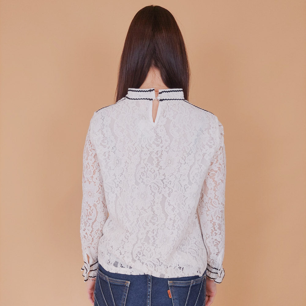 VIN-BLO-32557 Vintage τοπ δαντέλα λευκό L