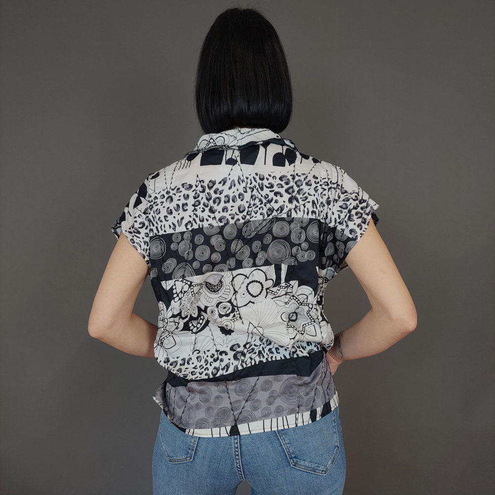 VIN-BLO-27257 Vintage πουκάμισο λευκό-μαύρο S-M