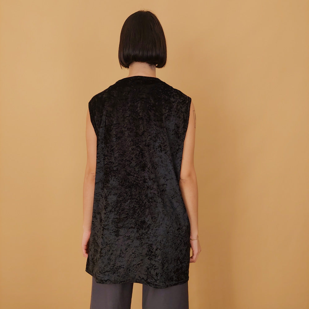 VIN-BLO-29478 Vintage γιλέκο βελουτέ μαύρο L