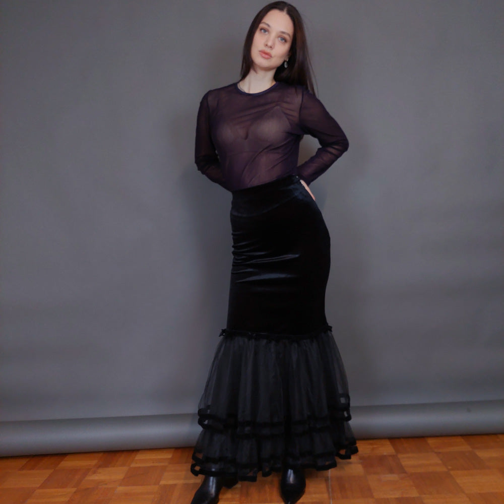 VIN-SKI-32931 Vintage βελουτέ φούστα με τούλι μαύρη XS