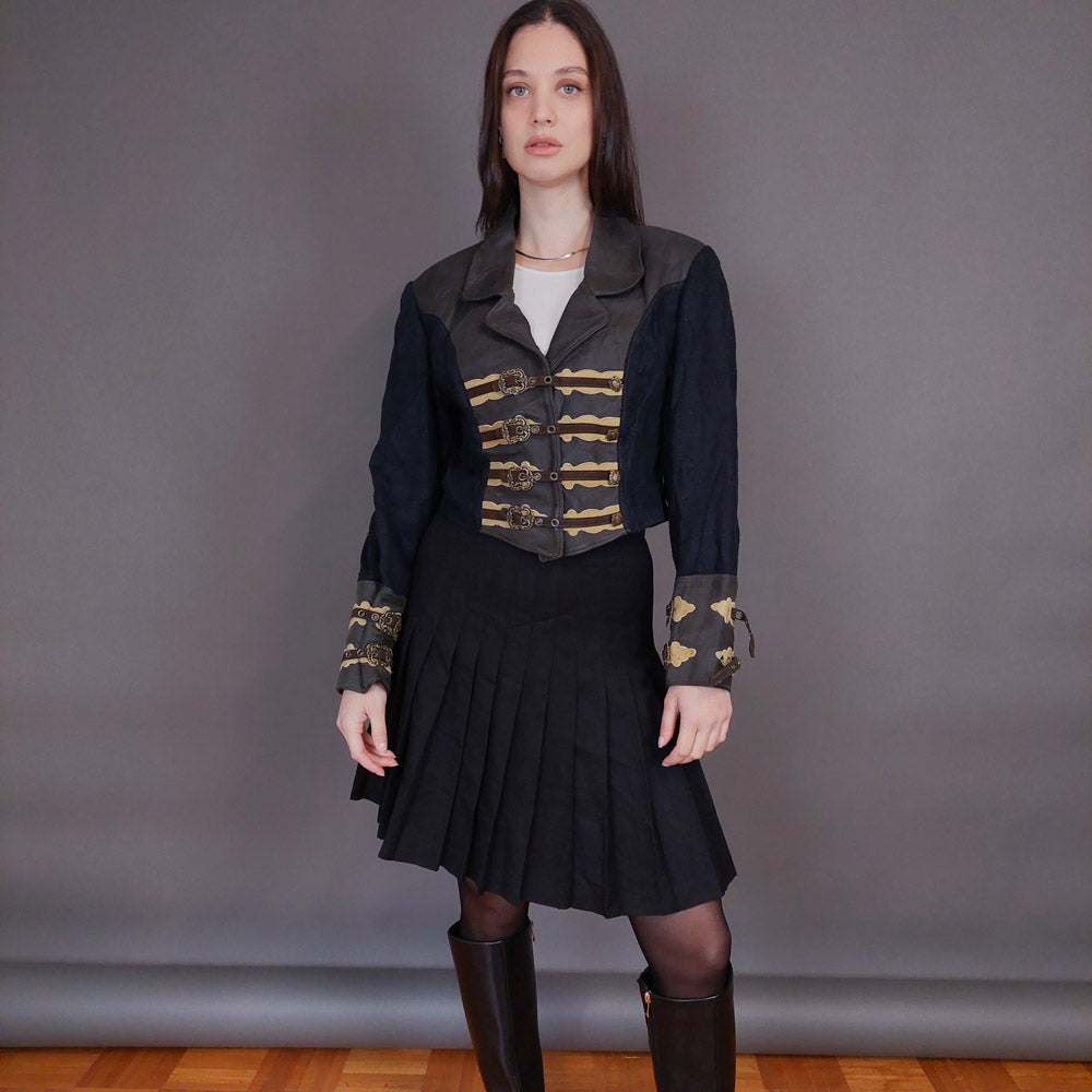 VIN-SKI-32967 Vintage φούστα πλισέ μαύρη S