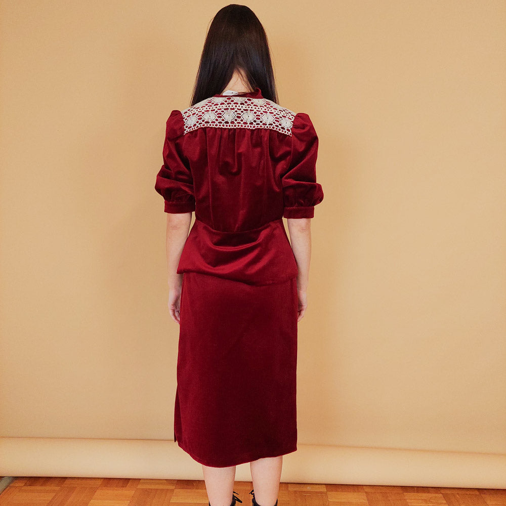 VIN-BLO-30013 Vintage βελουτέ top μπορντό S-Μ