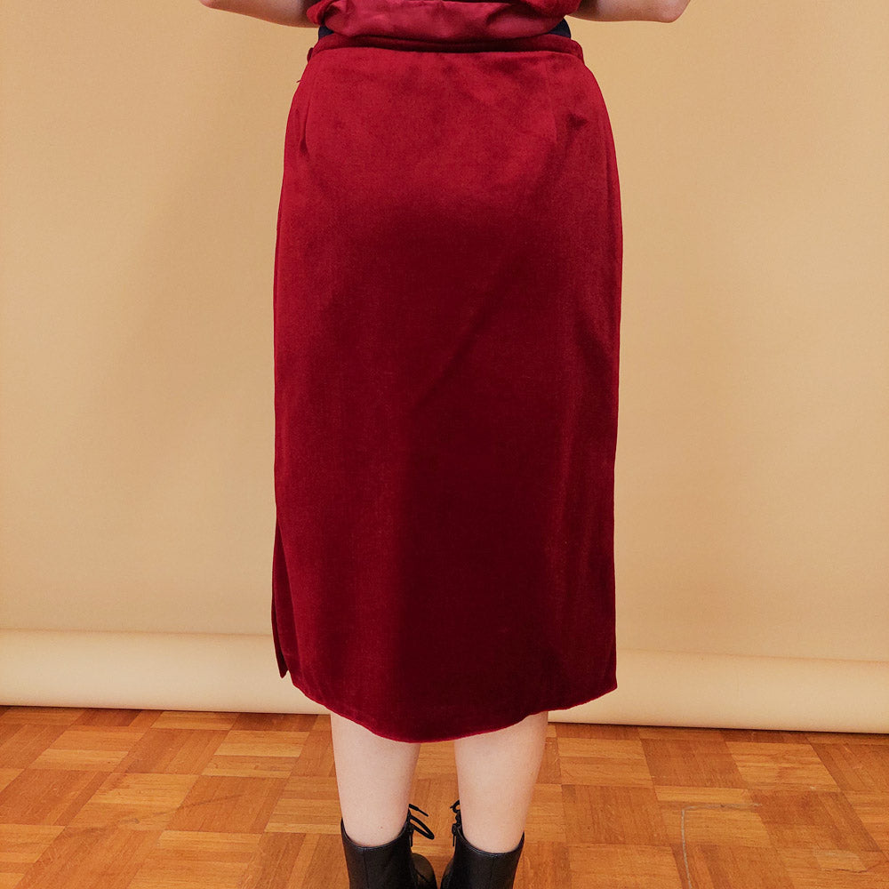 VIN-SKI-30014 Vintage βελουτέ φούστα μπορντό S-Μ