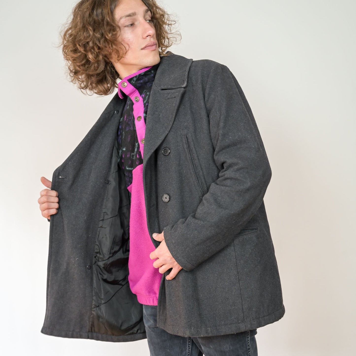 VIN-OUTW-20181 Vintage μάλλινo παλτό unisex γκρι XL