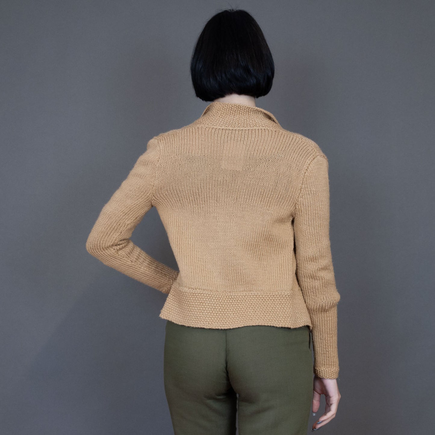 VIN-KNIT-20735 Vintage πλεκτή ζακέτα μπεζ XS-S