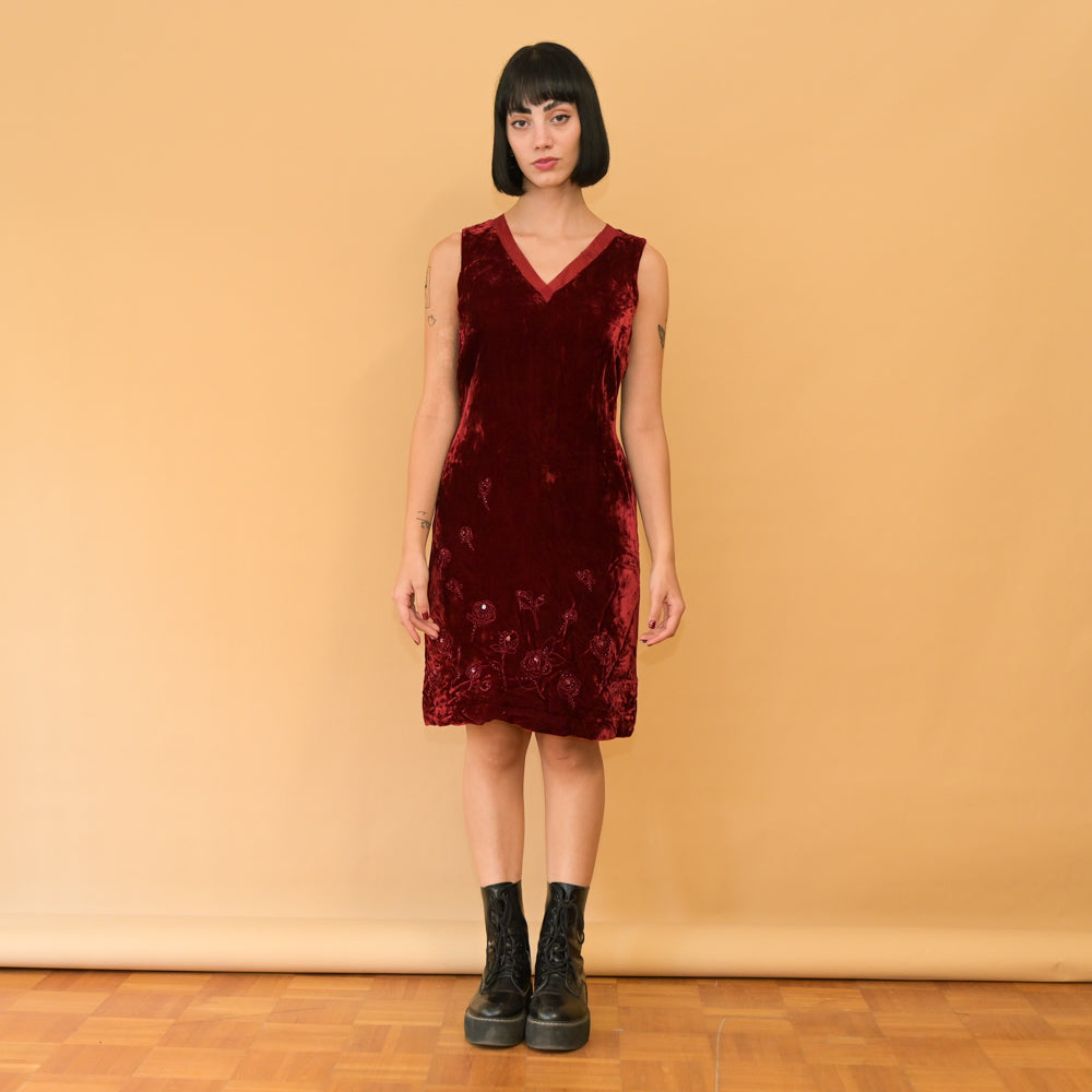 VIN-DR-24644 Vintage φόρεμα βελούδινο κόκκινο L
