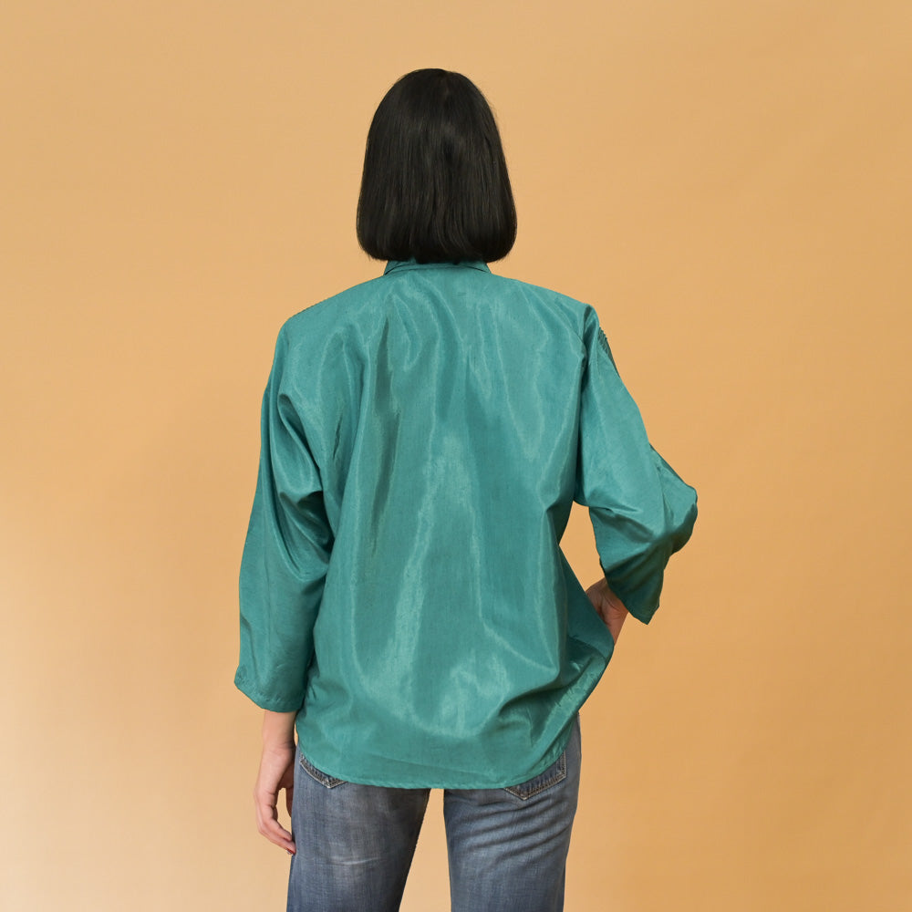 VIN-BLO-24675 Vintage πουκάμισο μεταξωτό πράσινο L
