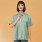 VIN-BLO-24683 Vintage πουκάμισο μεταλλιζέ λαχανί M-L
