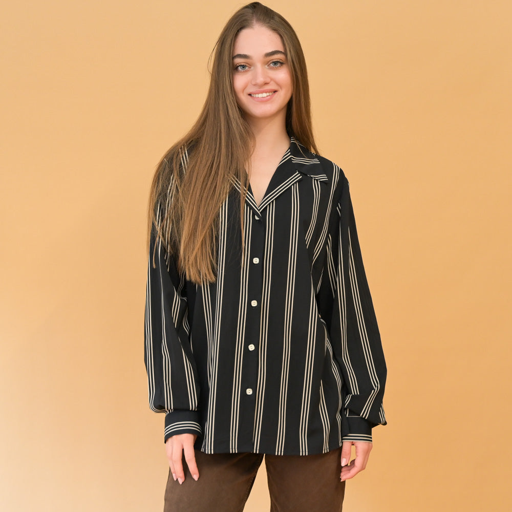VIN-BLO-24686 Vintage πουκάμισο ριγέ μαύρο ΧL