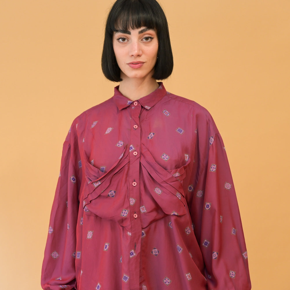 VIN-BLO-24687 Vintage πουκάμισο εμπριμέ ματζέντα L