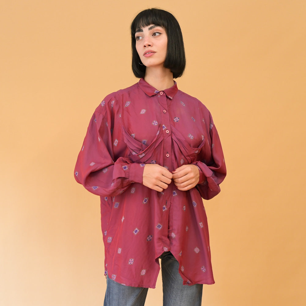 VIN-BLO-24687 Vintage πουκάμισο εμπριμέ ματζέντα L
