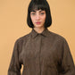 VIN-BLO-24693 Vintage πουκάμισο μεταξωτό καφέ λαχούρι M-L