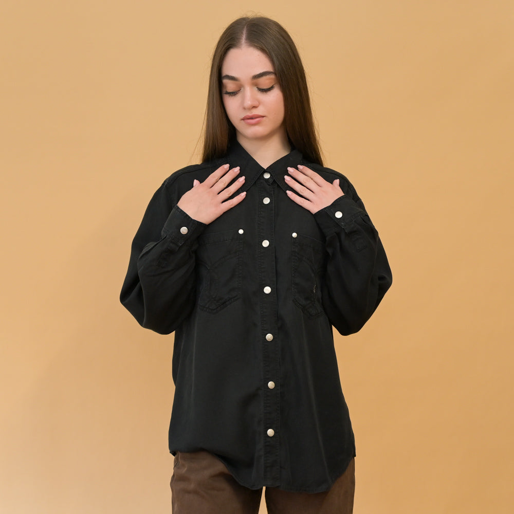 VIN-BLO-24507 Vintage πουκάμισο μαύρο M